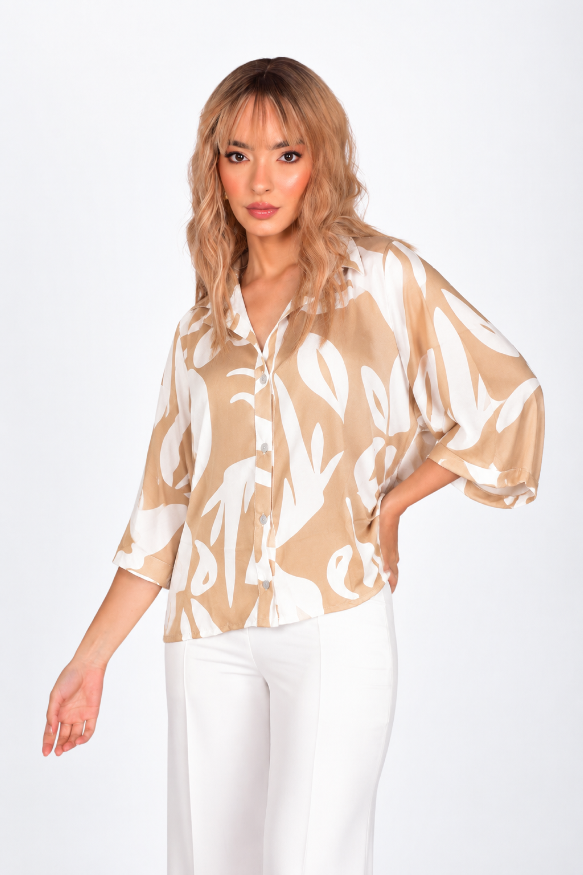 Blusa Fernanda caqui camisera manga 3/4 - 01PPM04020